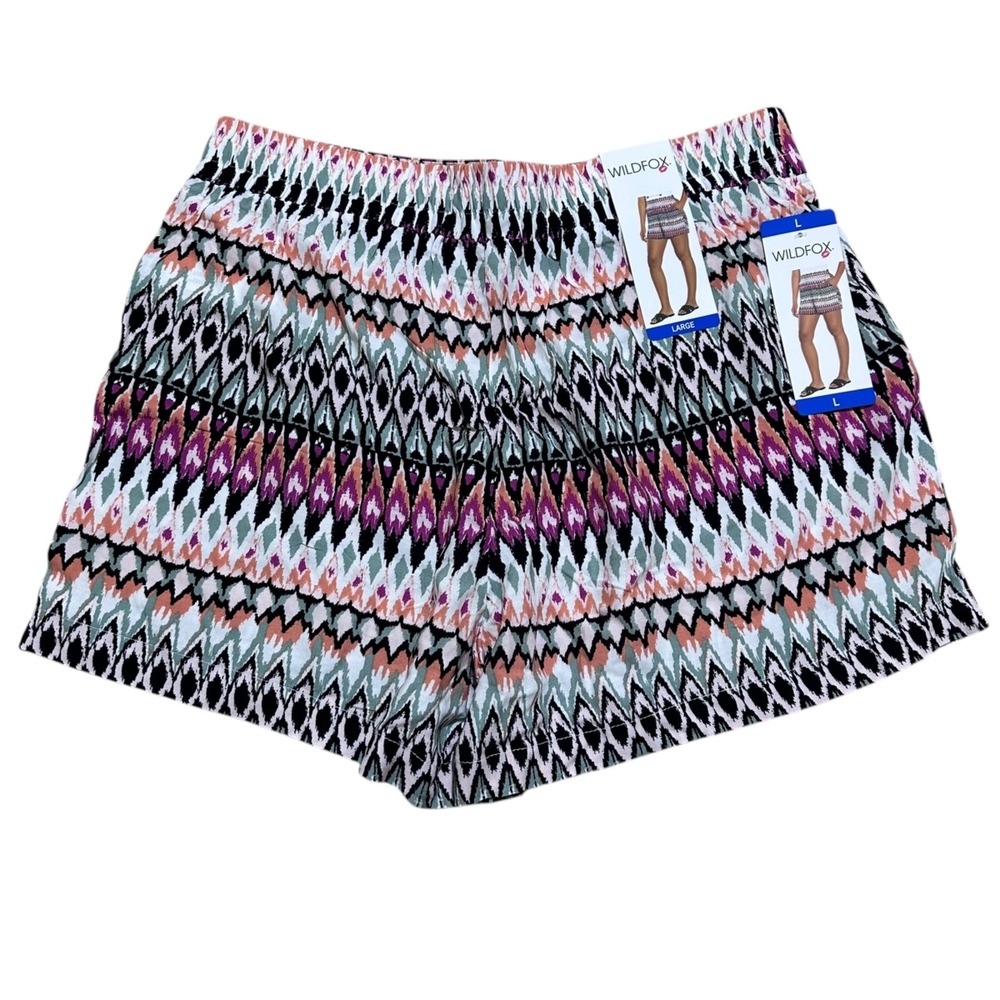 Wildfox Womens Size L Relaxed Fit Ikat Geometric Print Shorts Orange Purple NWT - Picture 5 of 9